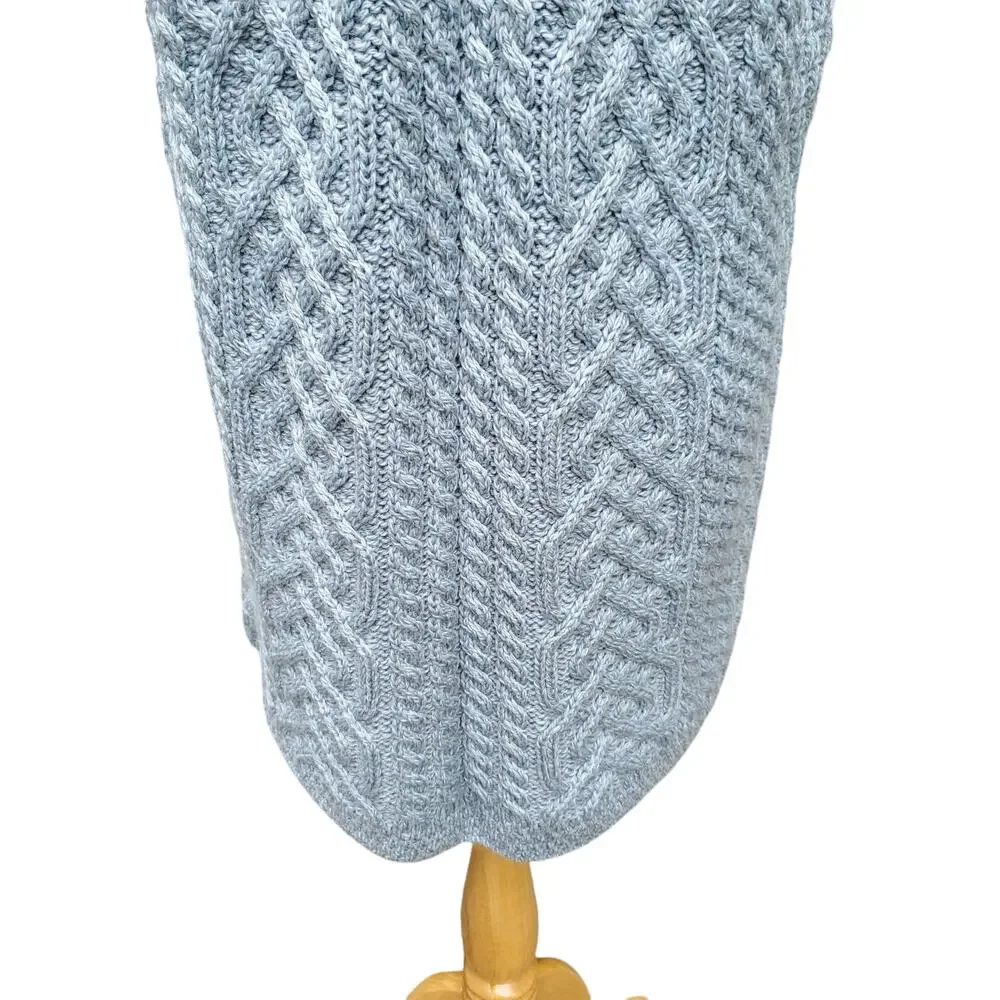 Kilronan Knitwear Blue Green Irish Wool Cable Knit Sweater Vest Cardigan Sz S